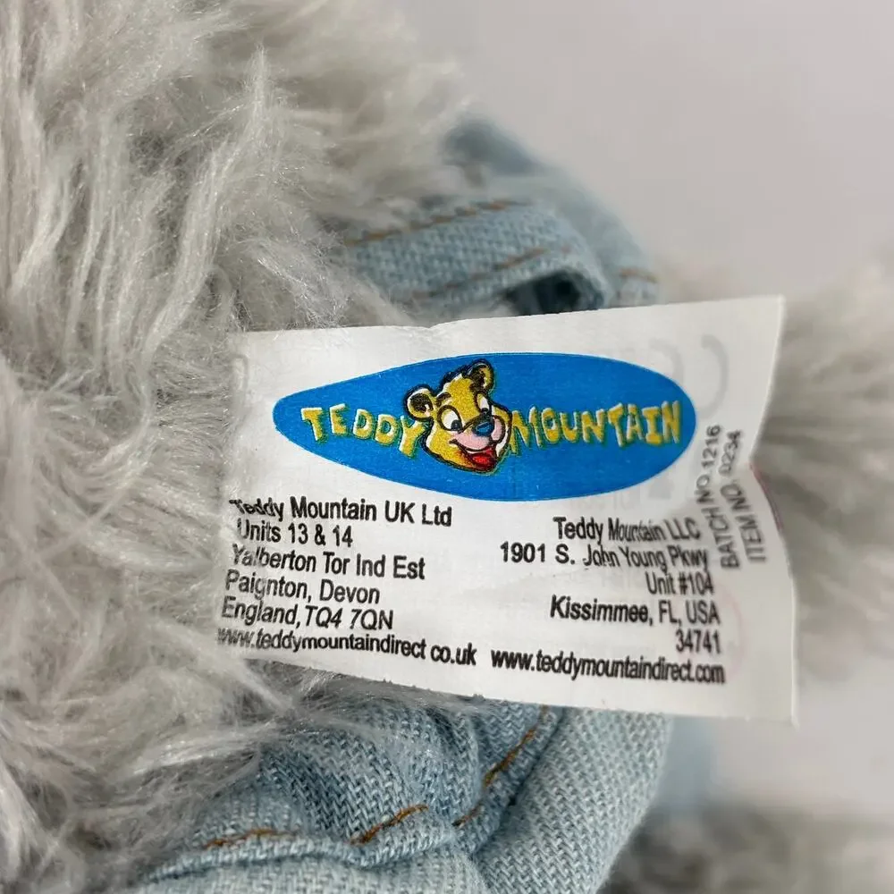 Teddy Mountain Plush Puppy Dog Gray Shaggy Cowboy‎ Outfit Hat Jeans Vest 18 Inch